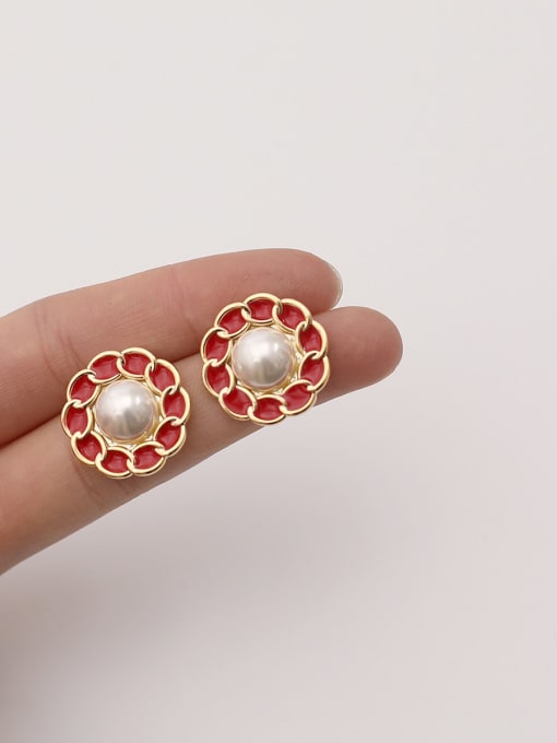 HYACINTH Brass Imitation Pearl Enamel Geometric Vintage Stud Trend Korean Fashion Earring 1