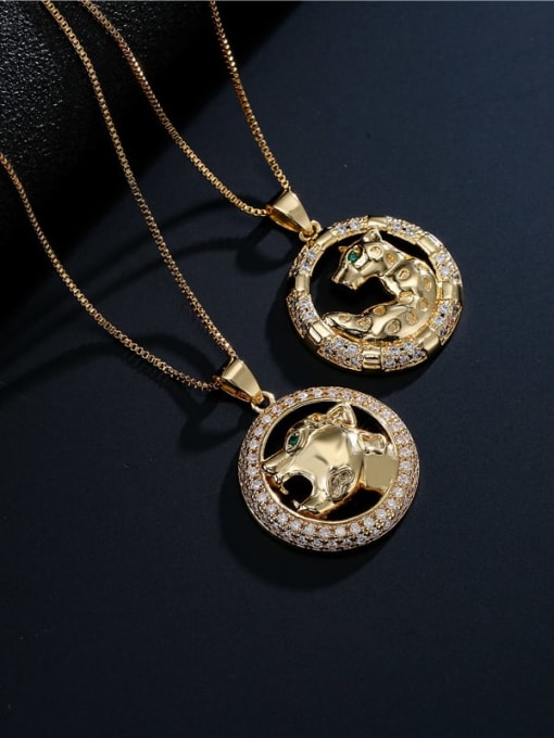 AOG Brass Cubic Zirconia Leopard Vintage Round Pendant Necklace 1