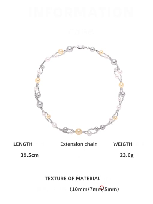 Five Color Brass Imitation Pearl Irregular Minimalist Multi Strand  Beaded Necklace 3