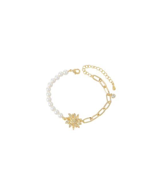 YOUH Brass Cubic Zirconia Flower Dainty Bracelet