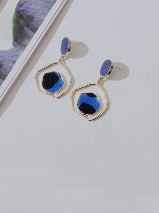 blue Copper Enamel Geometric Vintage Drop Trend Korean Fashion Earring