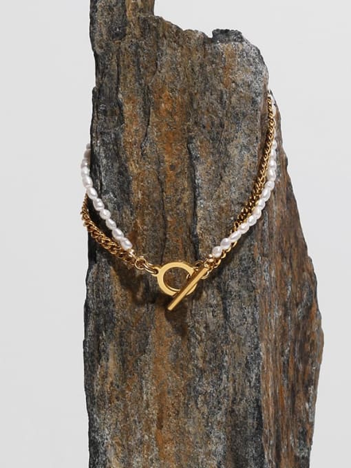 TINGS Brass Freshwater Pearl Geometric Hip Hop Strand Bracelet