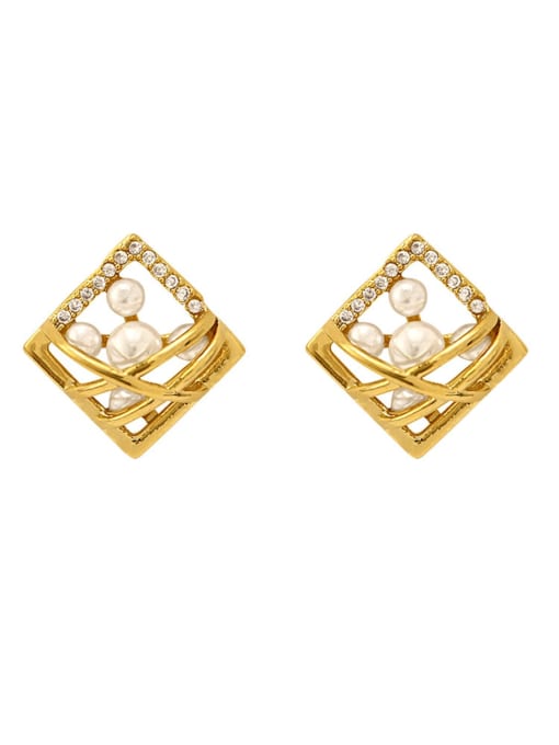 HYACINTH Brass Imitation Pearl Square Minimalist Clip Earring 0
