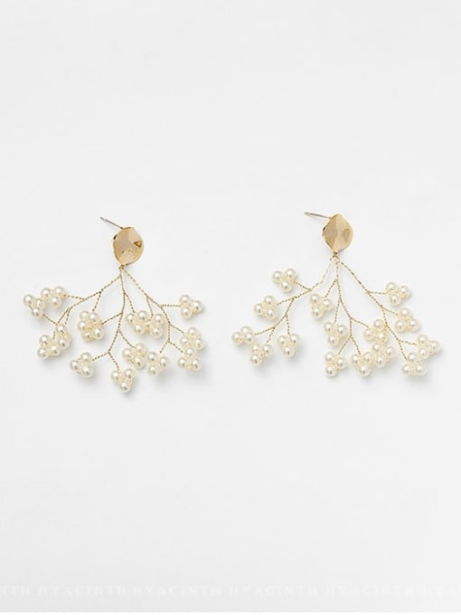 14K  gold Copper Imitation Pearl Tree Bohemia Drop Trend Korean Fashion Earring