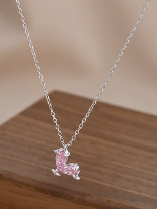 Steel color XL62730 Brass Cubic Zirconia Heart Dainty Necklace
