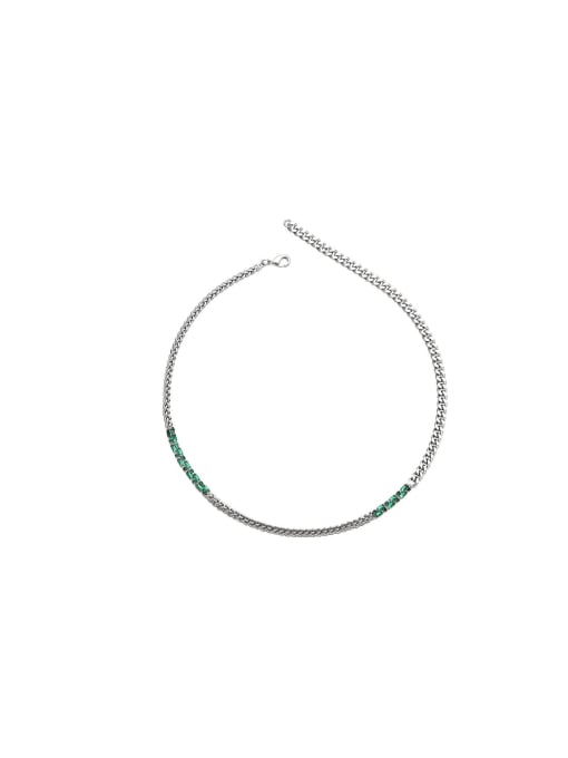 TINGS Brass Cubic Zirconia Green Geometric Dainty Link Necklace 0