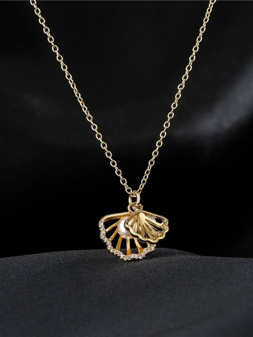 AOG Brass Imitation Pearl Irregular Minimalist Necklace 1