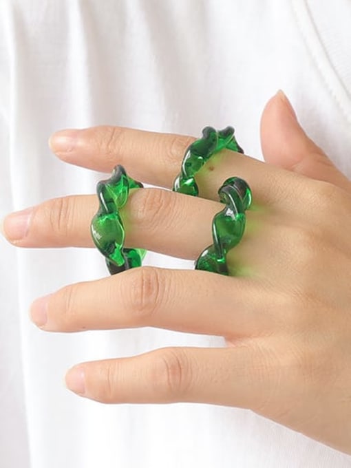 Five Color Hand Green Glass  Twist  Geometric Trend Band Ring 2