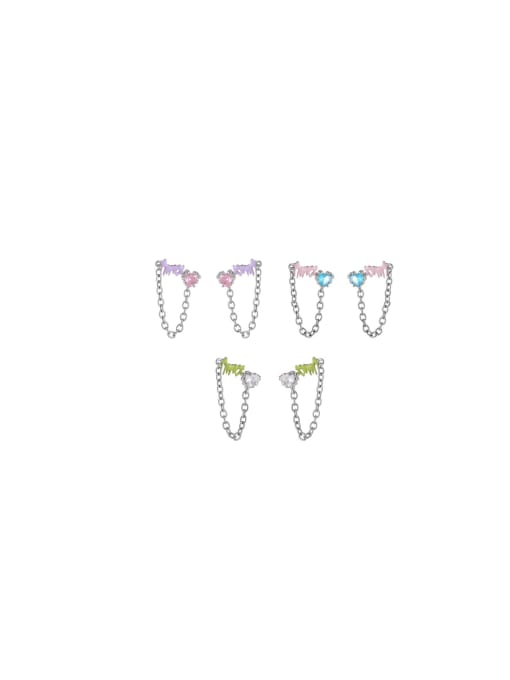 Five Color Brass Cubic Zirconia Enamel Tassel Trend Threader Earring