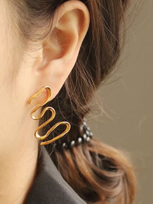 ACCA Brass Asymmetrical lines Vintage Stud Earring 2