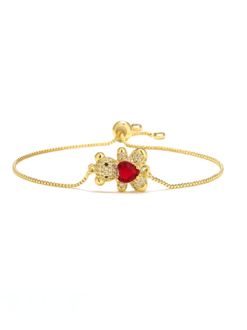 30954 Brass Cubic Zirconia Bear Vintage Adjustable Bracelet