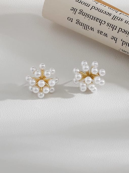 HYACINTH Copper Imitation Pearl Flower Dainty Stud Trend Korean Fashion Earring 1