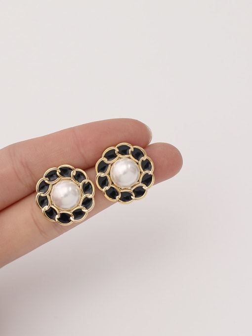 HYACINTH Brass Imitation Pearl Enamel Geometric Vintage Stud Trend Korean Fashion Earring 2