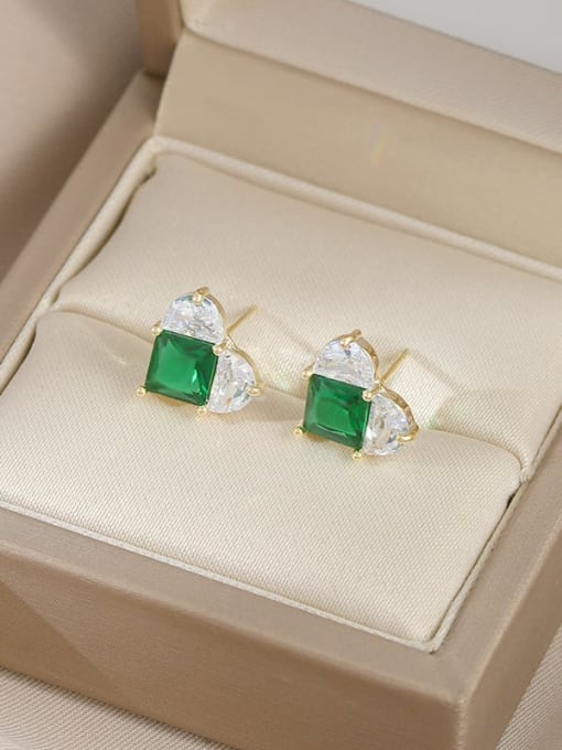 Golden green ED64710 Brass Cubic Zirconia Heart Dainty Stud Earring