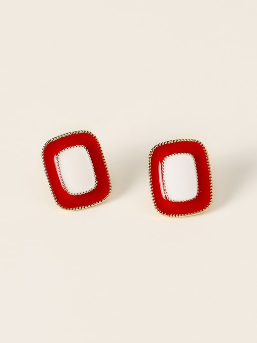 14K golden red Brass Enamel Geometric Vintage Stud Trend Korean Fashion Earring