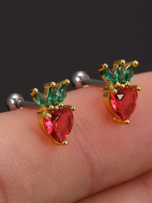 28 1 Strawberry (pair) Brass Cubic Zirconia Multi Color Friut Cute Stud Earring