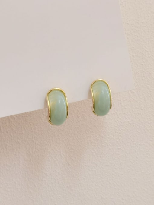 14k Gold light green Brass Resin Geometric Trend Stud Earring