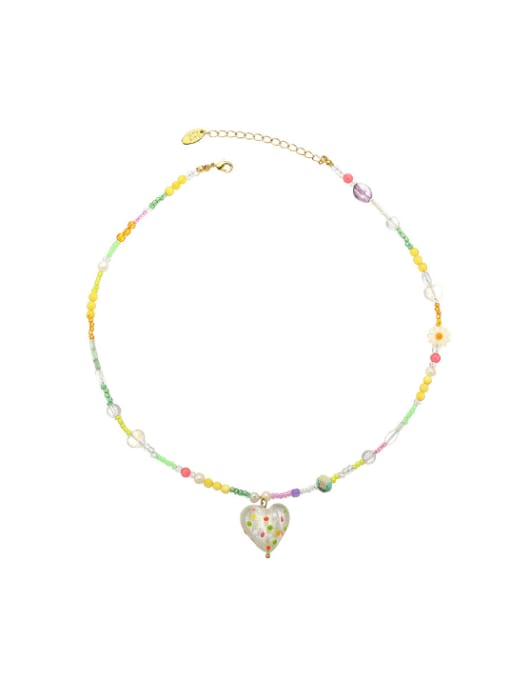 Five Color Brass Glass beads Heart Bohemia Necklace