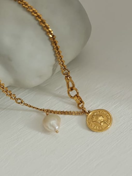 ACCA Brass Freshwater Pearl Coin Vintage Multi Strand Necklace 2