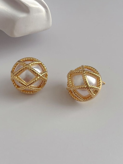 Line pearl earrings Brass Imitation Pearl Geometric Minimalist Stud Earring