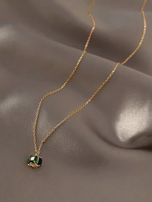 gold Zinc Alloy Green Locket Trend Necklace