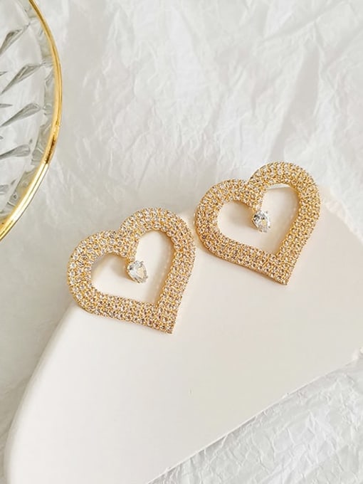 HYACINTH Copper Cubic Zirconia Heart Dainty Stud Trend Korean Fashion Earring 3