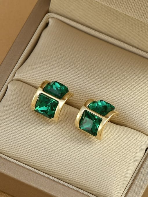 Gold ED65,523 Brass Cubic Zirconia Green Geometric Vintage Stud Earring