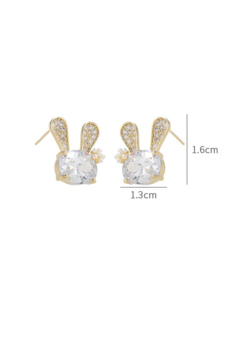 YOUH Brass Cubic Zirconia Rabbit Dainty Stud Earring 1