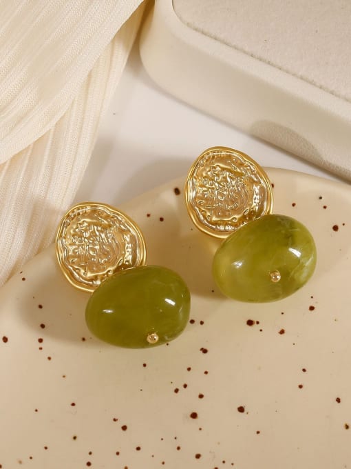 Green Matte Gold Brass Resin Geometric Minimalist Drop Earring
