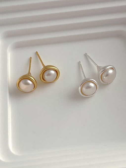 ZRUI Brass Imitation Pearl Geometric Minimalist Stud Earring 0