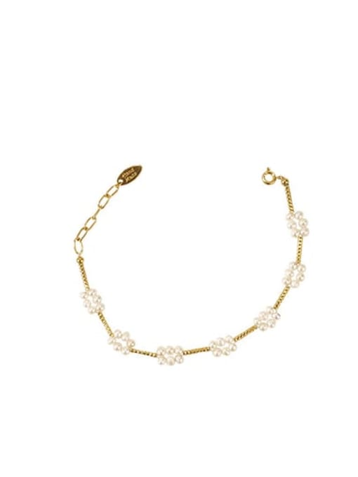 Bracelet Brass Freshwater Pearl Flower Vintage Necklace