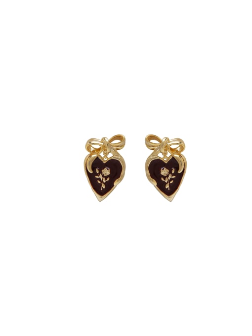 HYACINTH Brass Cubic Zirconia Enamel Heart Vintage Stud Earring