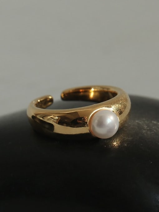 Five Color Brass Imitation Pearl Geometric Vintage Band Ring 2