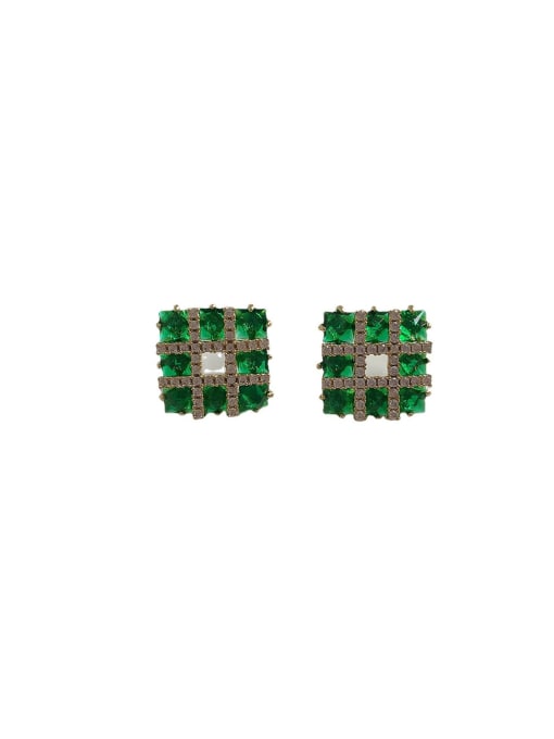 ZRUI Brass Cubic Zirconia Green Geometric Dainty Stud Earring 0