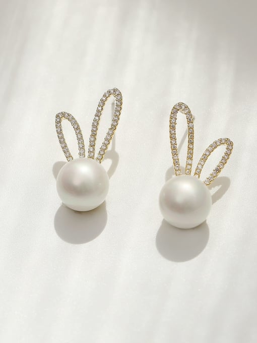 HYACINTH Brass Imitation Pearl Irregular Bohemia Rabbit ears  Stud Trend Korean Fashion Earring 0