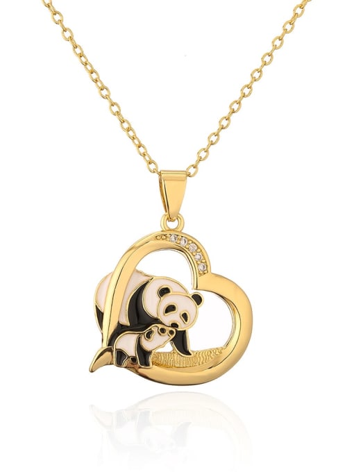 21950 Brass Cubic Zirconia Enamel Heart Vintage panda Pendant  Necklace