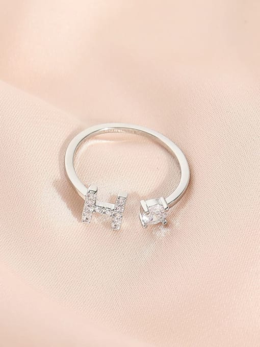 White K +H Brass Cubic Zirconia Letter Minimalist Band Ring