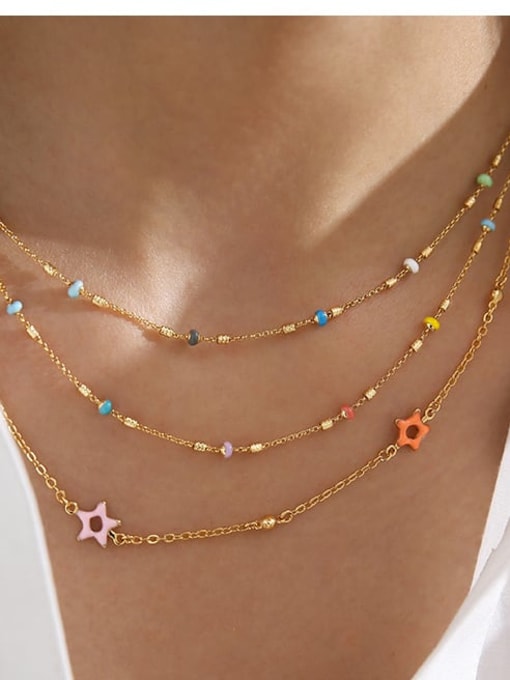 Five Color Brass Enamel Dainty Geometric Bracelet and Necklace Set 1