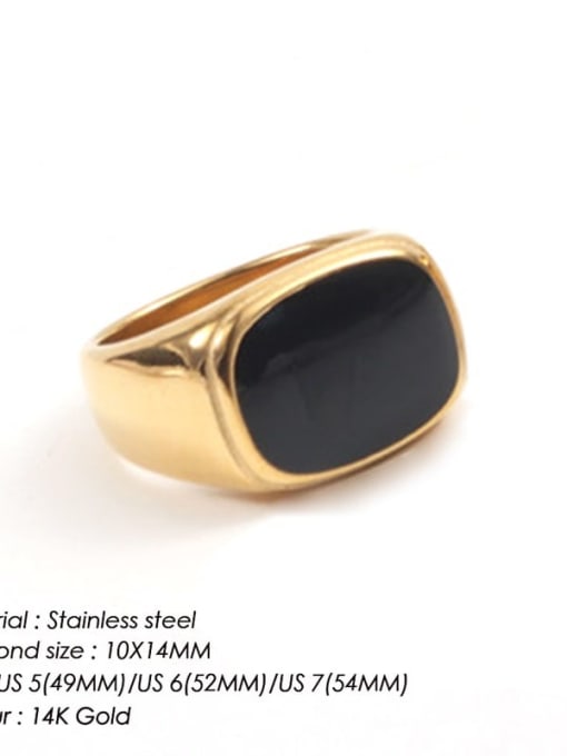 Gold Black US5 49mm Stainless steel Acrylic Geometric Vintage Band Ring