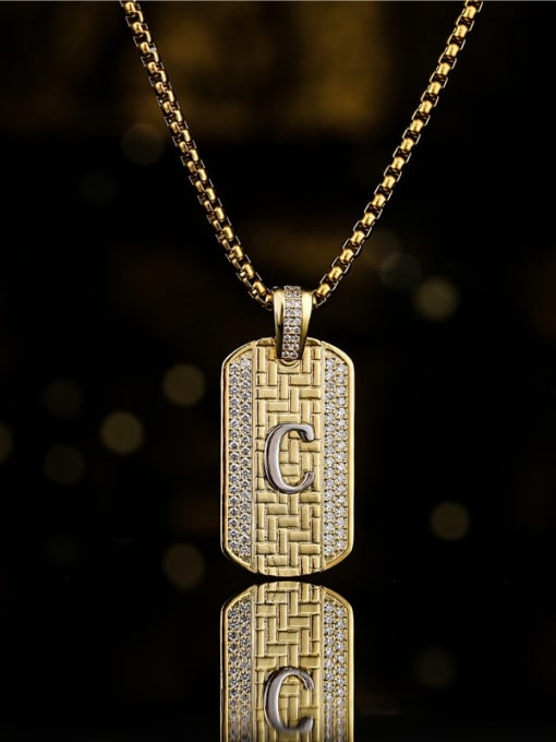AOG Brass Cubic Zirconia Letter Vintage Geometric Pendant Necklace 2