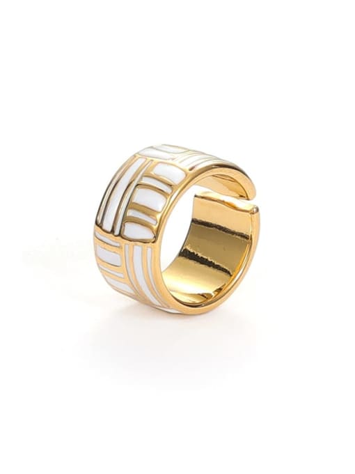 White drop oil Brass Enamel Geometric Minimalist Band Ring