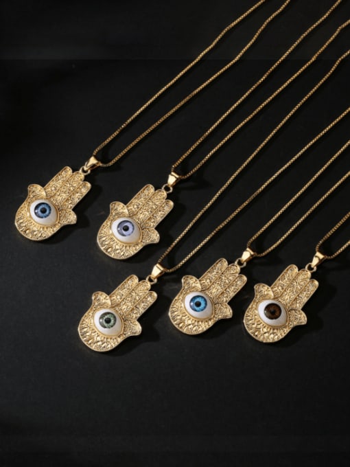 AOG Brass Enamel Evil Eye Vintage Palm Pendant Necklace