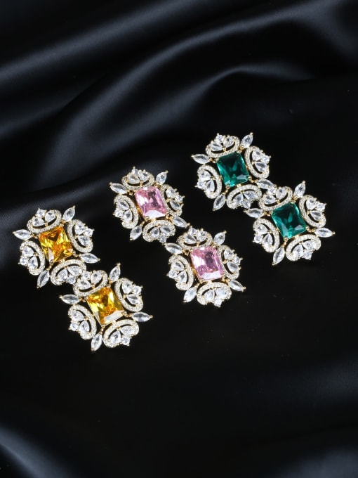 OUOU Brass Cubic Zirconia Flower Luxury Cluster Earring 3
