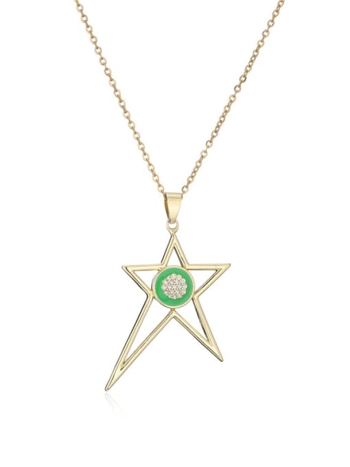 21167 Brass Rhinestone Enamel  Trend Five-pointed star Pendant Necklace