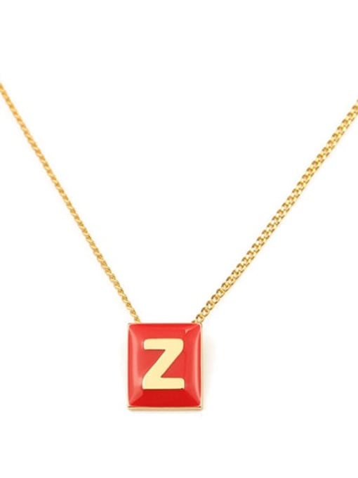 Red Z Brass Enamel  Minimalist 26 English letters pendant Necklace