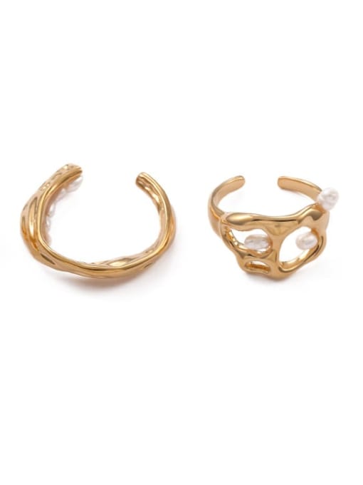 Five Color Brass Imitation Pearl Irregular Vintage Stackable Ring 4