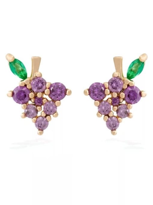 Grape Brass Cubic Zirconia Multi Color Friut Cute Stud Earring