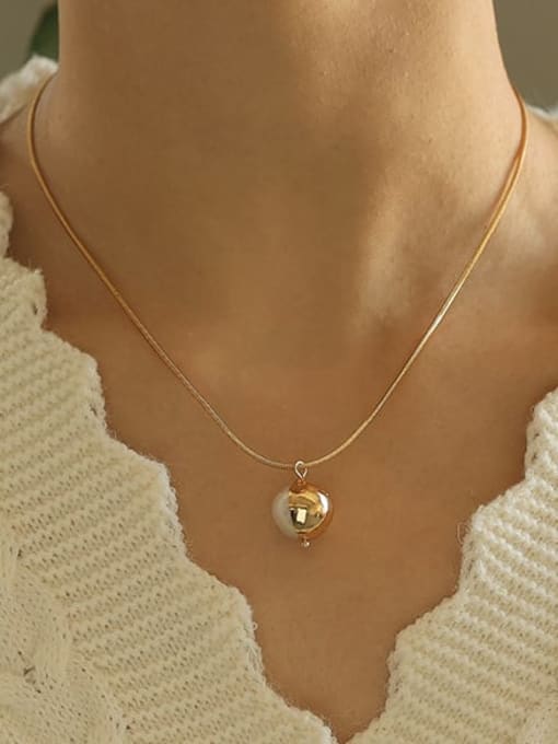 Five Color Brass Imitation Pearl Ball Minimalist Necklace 2