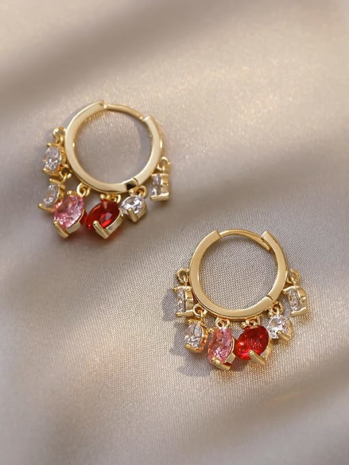 Golden Red E809 Brass Cubic Zirconia Tassel Dainty Stud Earring