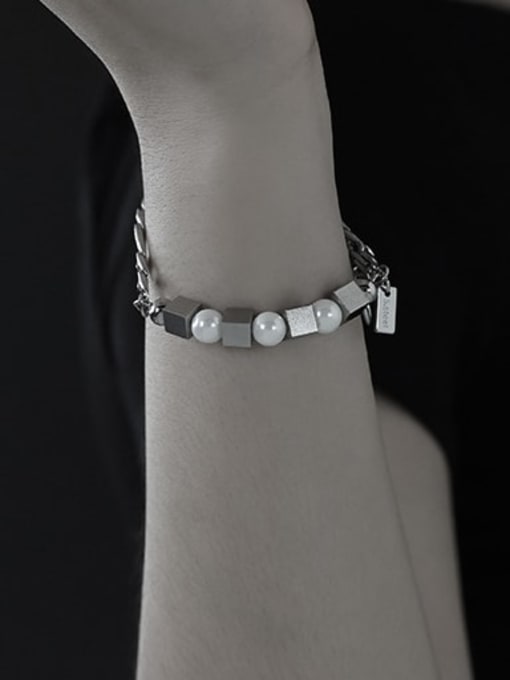TINGS Titanium Steel Imitation Pearl Geometric Hip Hop Bracelet 1